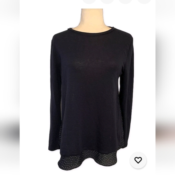 LOFT Medium Blue Long Sleeve Boxy Blouse Polka Dot Trim Detail - Picture 1 of 5